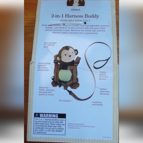 Carter's Child of Mine 2 In 1 Harness Buddy Pal monkey Backpack Leash - Picture 7 of 7
